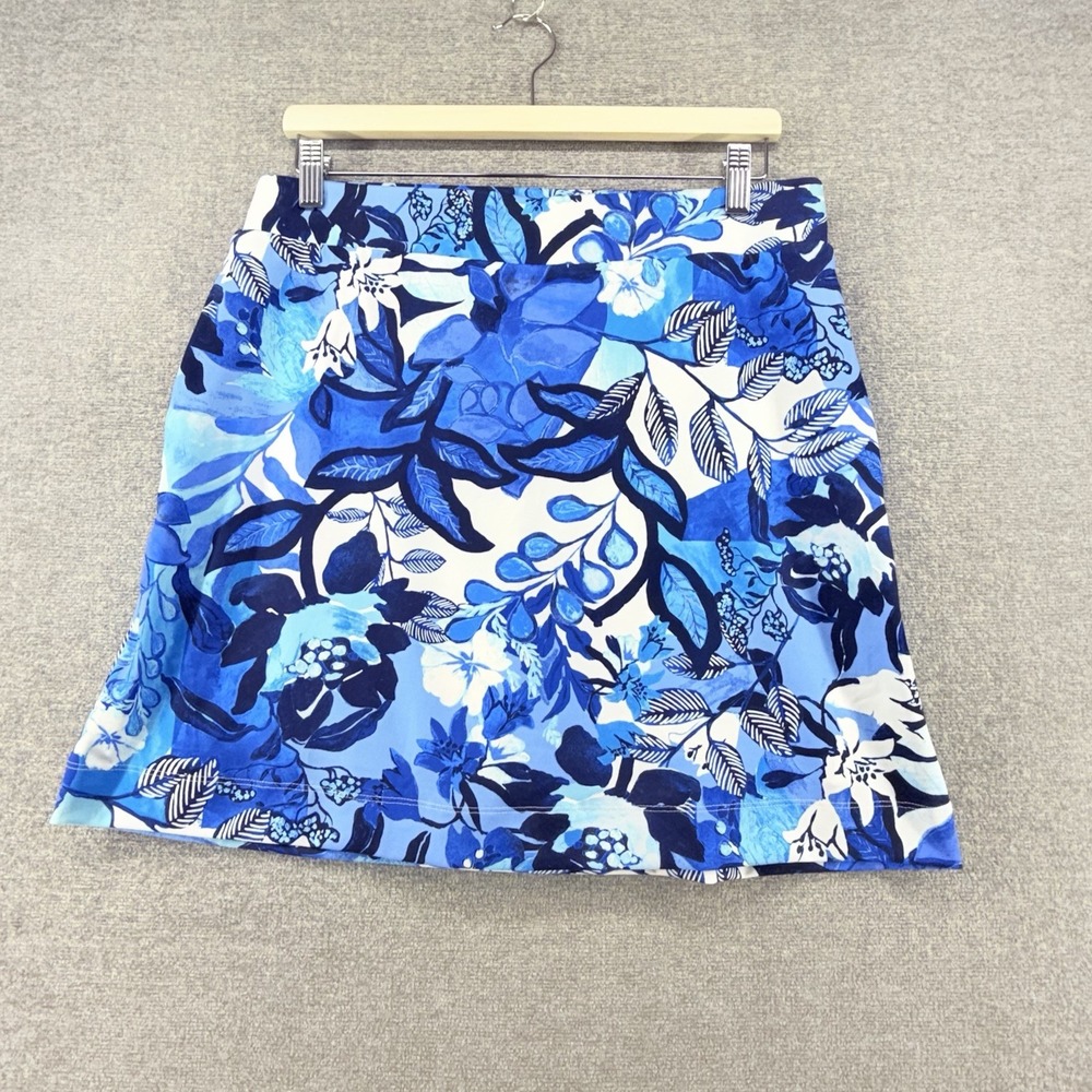 Chicos Athletic Golf Skort Women Size 1/Medium Blue Floral Tennis Stretch